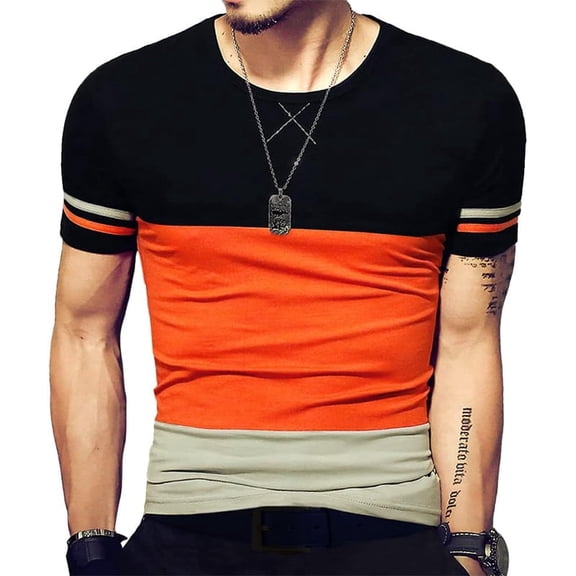 Summer Fashion Men's T Shirt Casual Patchwork Short Sleeve T Shirt Mens Clothing Trend Casual Slim Fit Hip-Hop Top Tees 5XL