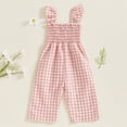 thumbnail image 4 of HWJAD Toddler Baby Girls Ruffle Sleeveless Smocked Romper One Piece Gingham Jumpsuit Summer Outfits Clothes, 4 of 7