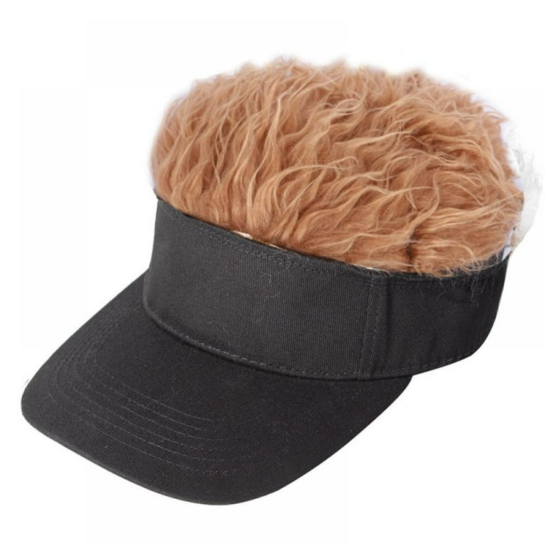 Flair Hair Sun Visor Cap with Fake, Light Brown Hair with Black