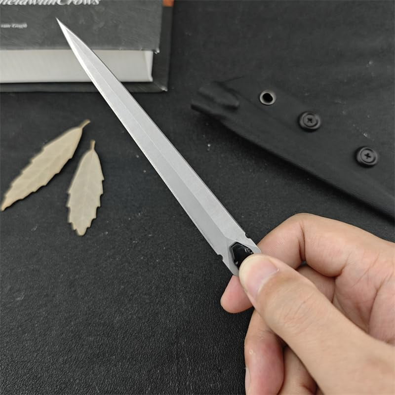 ABCISI 9.5in Tactical Fixed Blade Knife with Sheath, Steel Blade Aluminum Handle, Outdoor Survival Camping Fishing Hunting Knife Cutting Tool, Best Gifts for Men (Silver)
