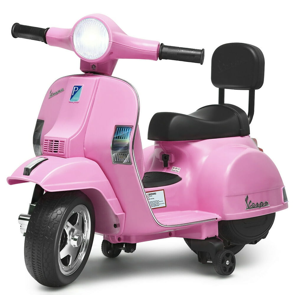 Costway 6V Kids Ride On Vespa Scooter Motorcycle for Toddler w/ Training Wheels Pink - Walmart