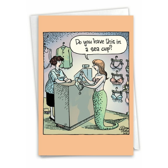 1 Funny Birthday Card with Envelope - Mermaid Bra C6951BDG