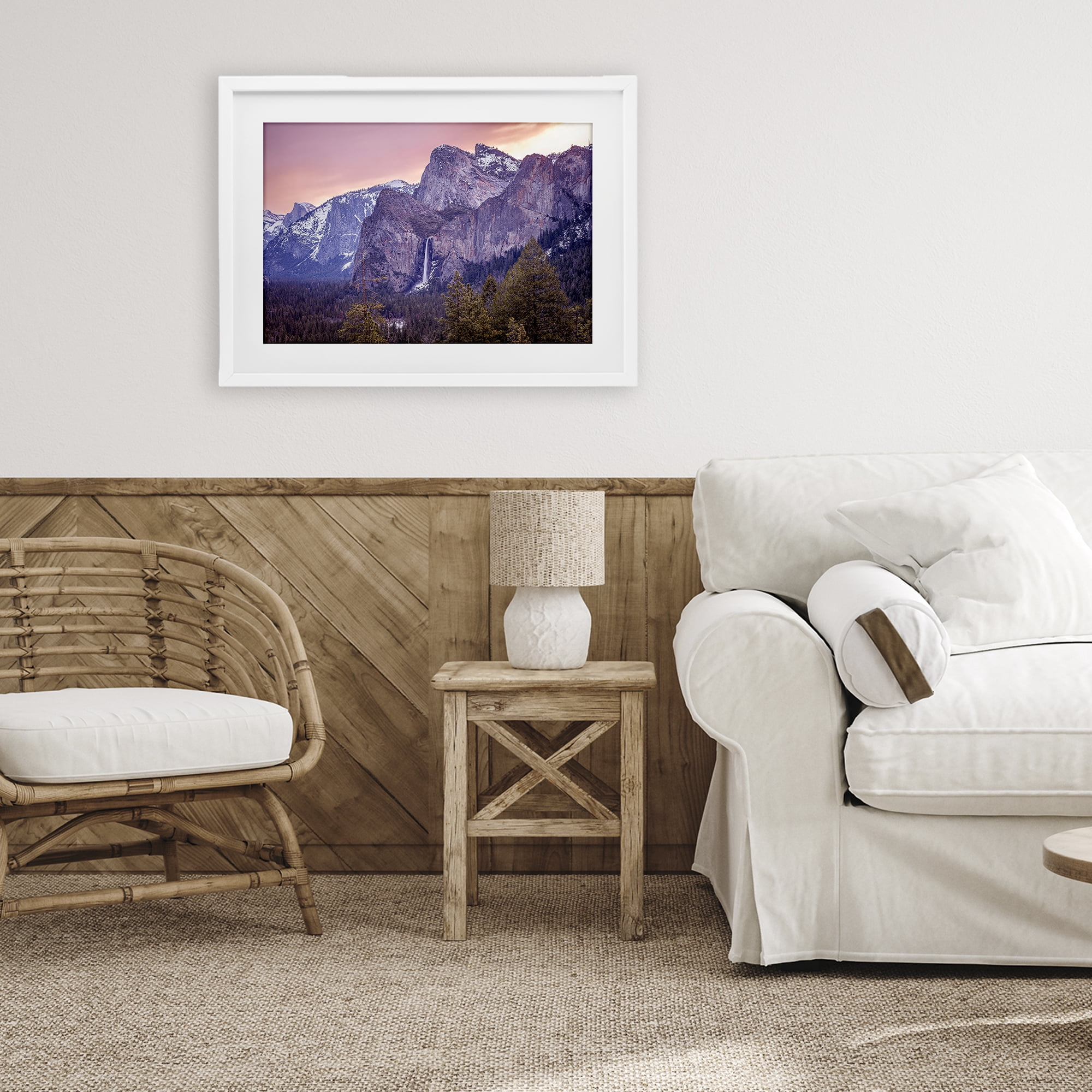 Stupell Industries Majestic Mountain Waterfall Sunset White Framed Print Under Glass, design by Shelley Carlisle