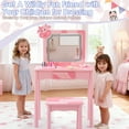 thumbnail image 5 of iRerts Kids Vanity Set with Lights, Cow Kids Make Up Vanity Desk with Mirror for Little Girls, 2 in 1 Princess Girls Makeup Vanity Toddler Vanity Table and Chairs Set with Drawer, Pink, 5 of 11