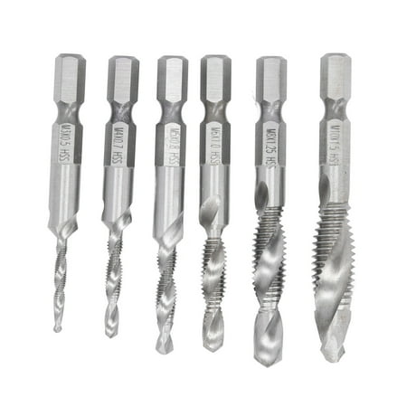 

clearance 6PCS Hex Shank Combination Drill Tap 3 in 1 HSS Drilling Screw Tapping Tool Kit for Aluminum Alloy
