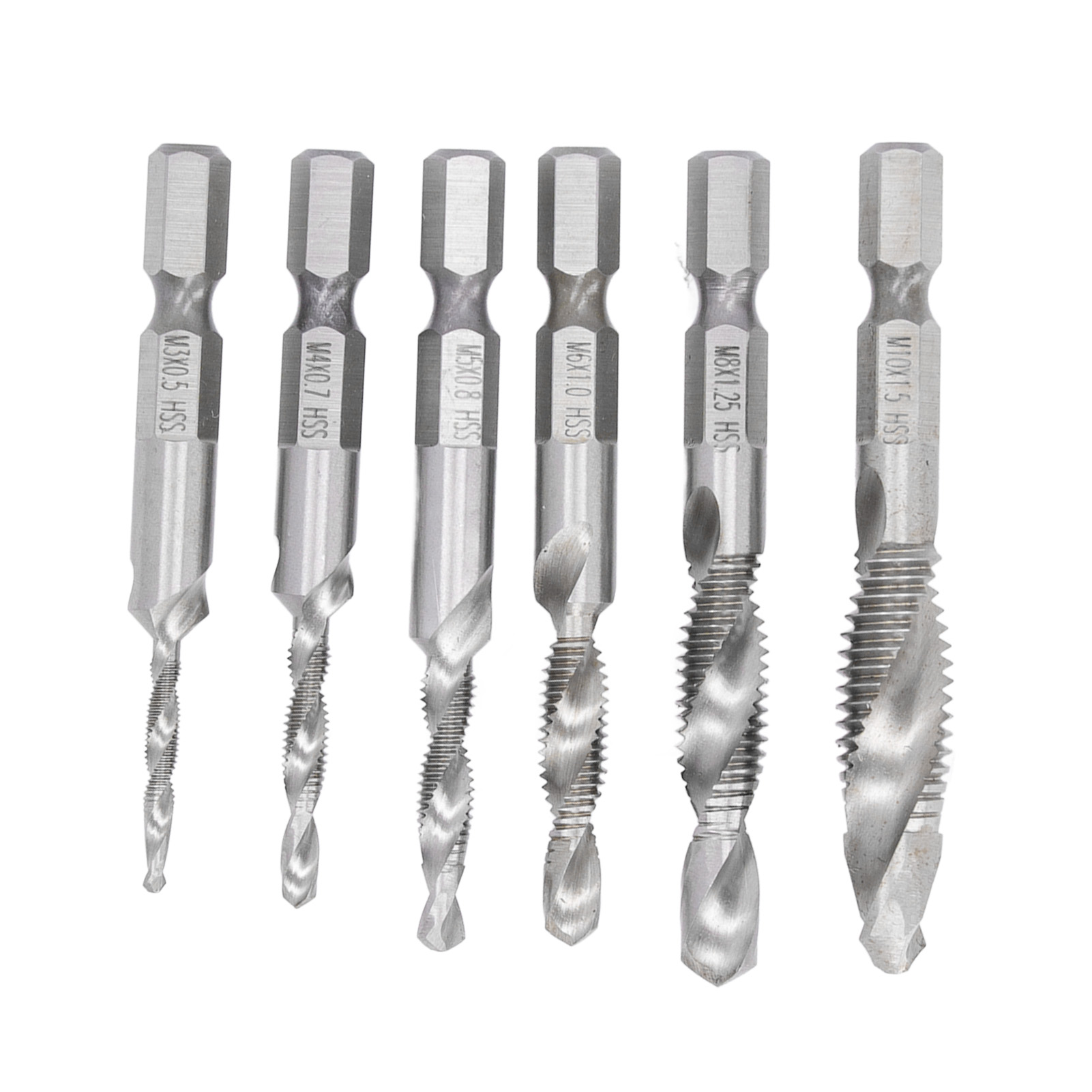 Combination Drill Tap Set, In Composite Drilling Screw Tapping Tool  Durable HSS 6PCS M3 M4 M5 M6 M8 M10 With Storage Box For Cast Iron 