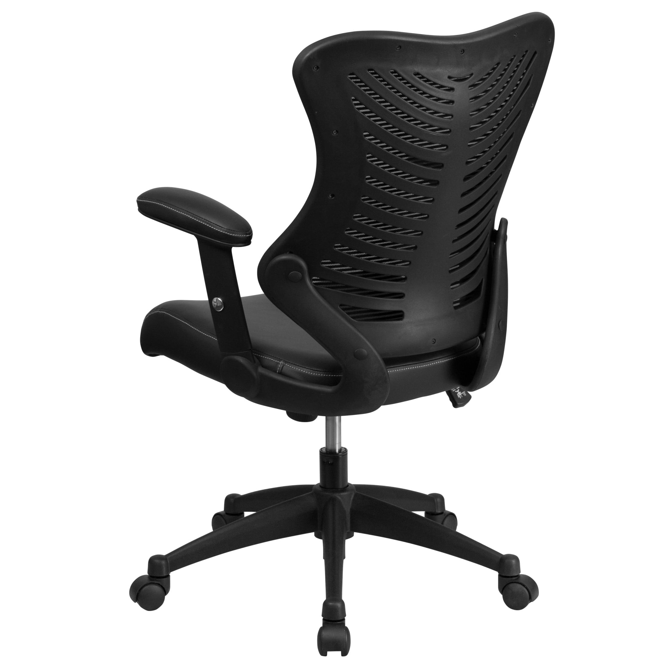 Emma + Oliver High Back Designer Black Mesh/LeatherSoft Executive Ergonomic Office Arm Chair