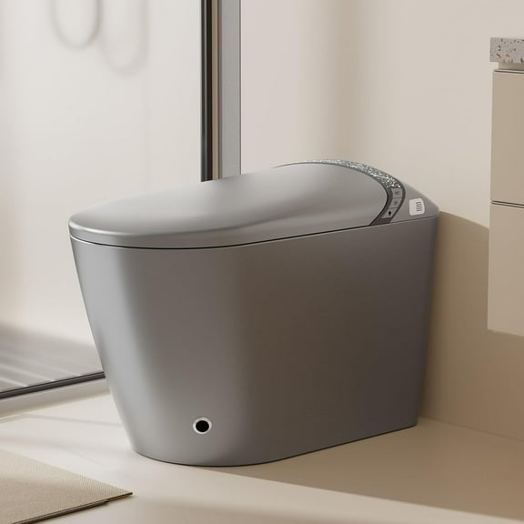 WinZo Smart Toilet with Bidet, 17 inch Comfort Seat Height, Auto Open/Close Foot Kick Flush Heated Seat, LED Night Light, 1.28 GPF Multiple Cleaning Modes (Matte Grey)