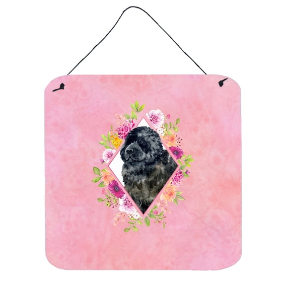 Carolines Treasures CK4163DS66 Newfoundland Pink Flowers Wall or Door Hanging Prints 6x6 multicolor