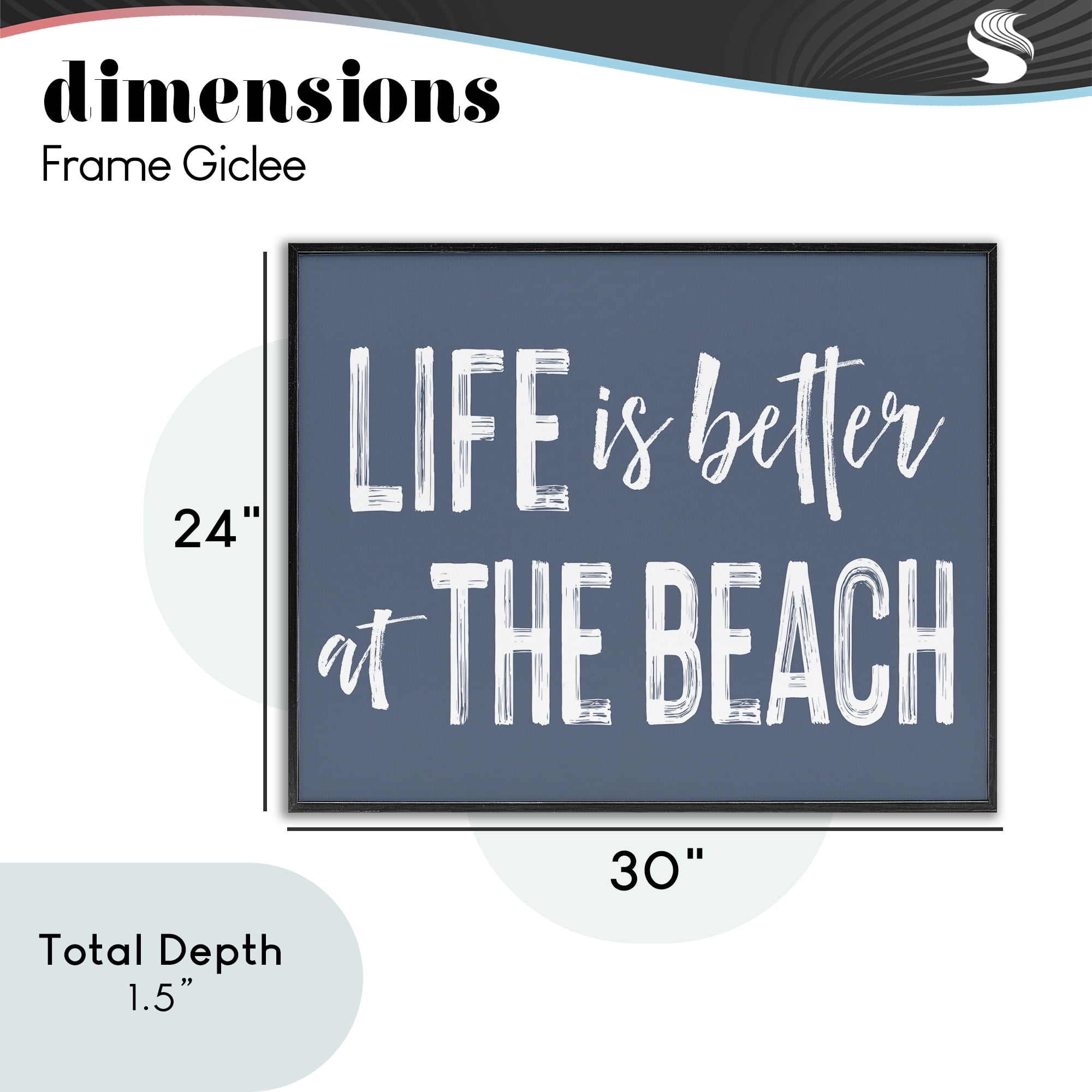 Life Better At Beach Blue Black Framed Giclee Art, design by Lettered and Lined