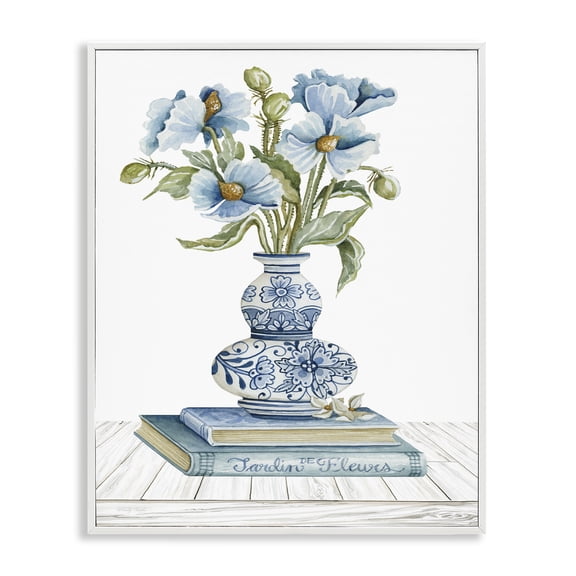 Stupell Industries French Country Blue Flower Arrangement Ornate Pottery Still Life White Framed Giclee Art, 16 x 20, by Cindy Jacobs
