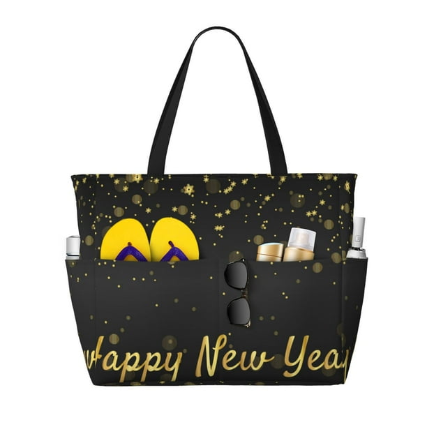 Fotbe Happy New Year Bolsa de Viaje para Playa - Resistente al Agua, Bolsa Tote de Gran Capacidad y Ligera con 7 Bolsillos para Mujeres y Hombres