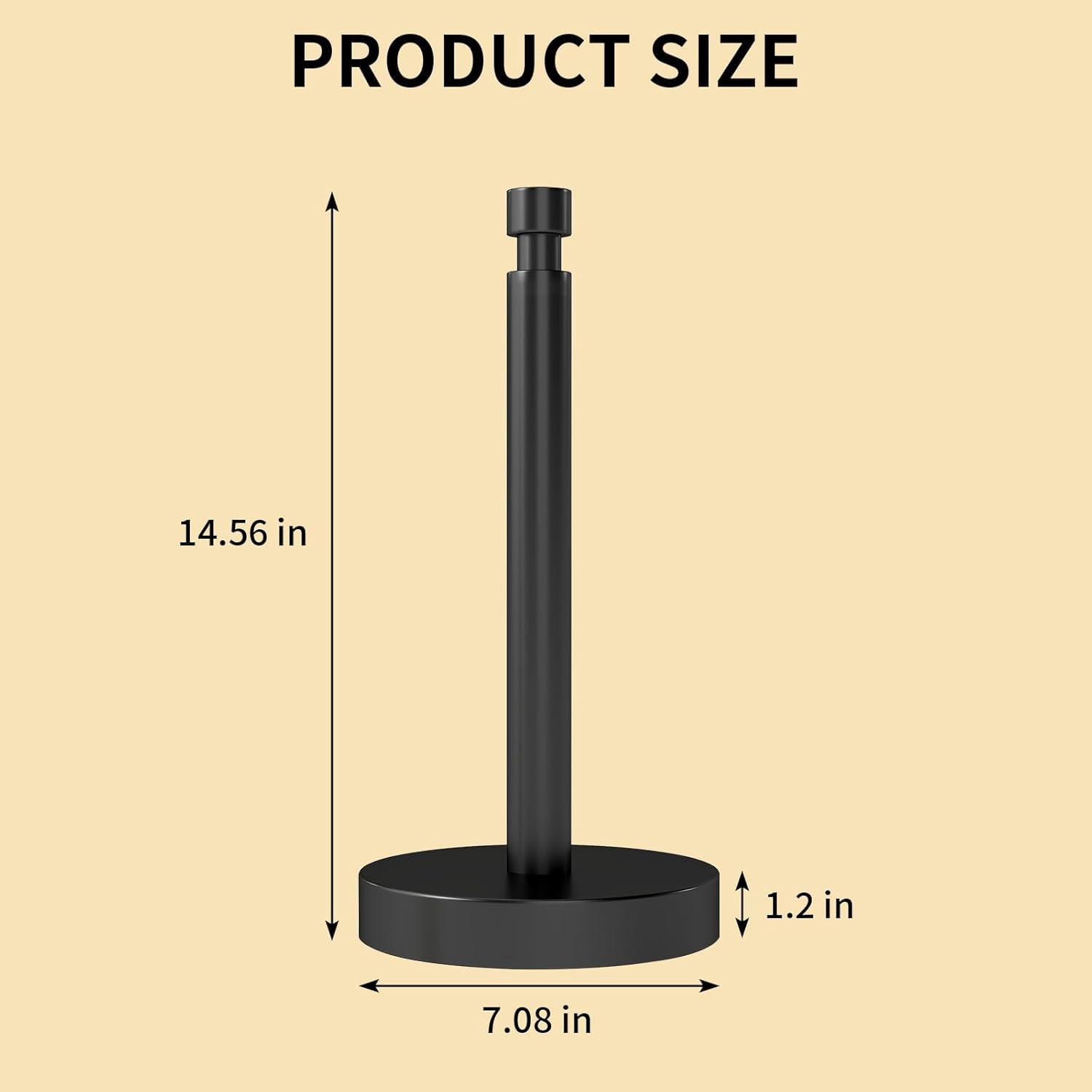 Paper Towel Holder Countertop, Black Paper Towel Holder with Weighted Base Non Slip, Standing Paper Towel Roll Holder for Kitchen Bathroom, Stainles Steel (Matte Black)