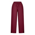 thumbnail image 2 of JUSLIO Linen Pants Women Plus Size Comfortable Drawstring Linen Casual Wide Leg Pants Red 3XL, 2 of 6