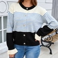 thumbnail image 5 of PBFRDSJ Women’s Striped Open Front Cardigan Long Sleeve Crew Neck Button Down Knit Sweater Retro Casual Wool Tops, 5 of 9