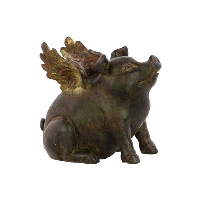 Collection Tendances Urbaines Résine 73152 Assise Cochon Ailé Espresso Brun