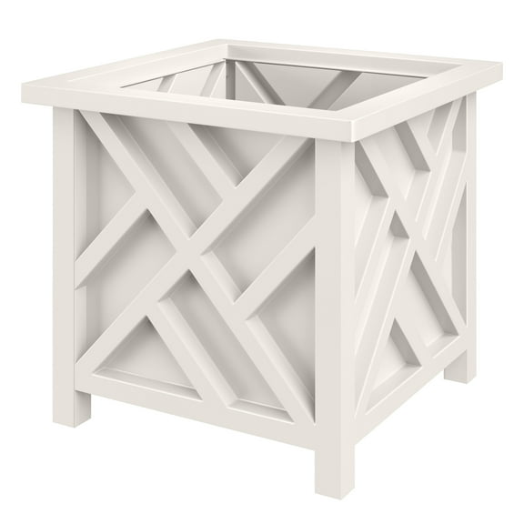 Pure Garden Outdoor Lattice Planter Box - 15.5-Inch Plant Pot, White