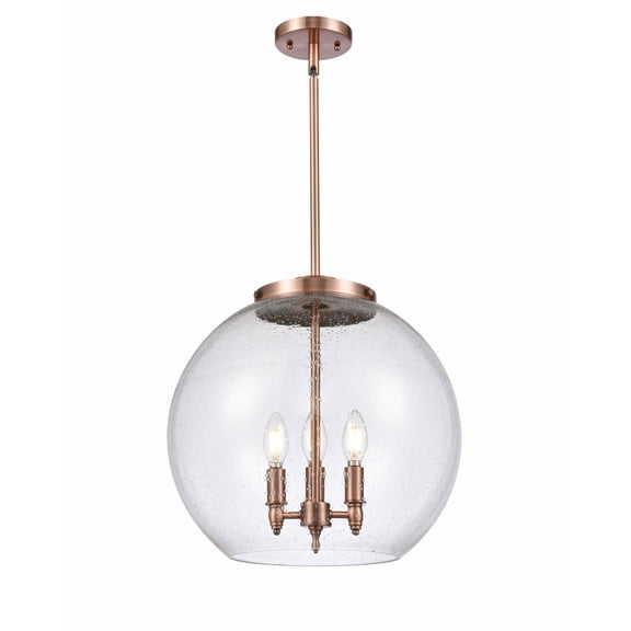 221-3S-AC-G124-16 Innovations Lighting Athens - 3 Light Pendant In Industrial Style-16.38 Inches Tall and 15.75 Inches Wide-Antique Copper
