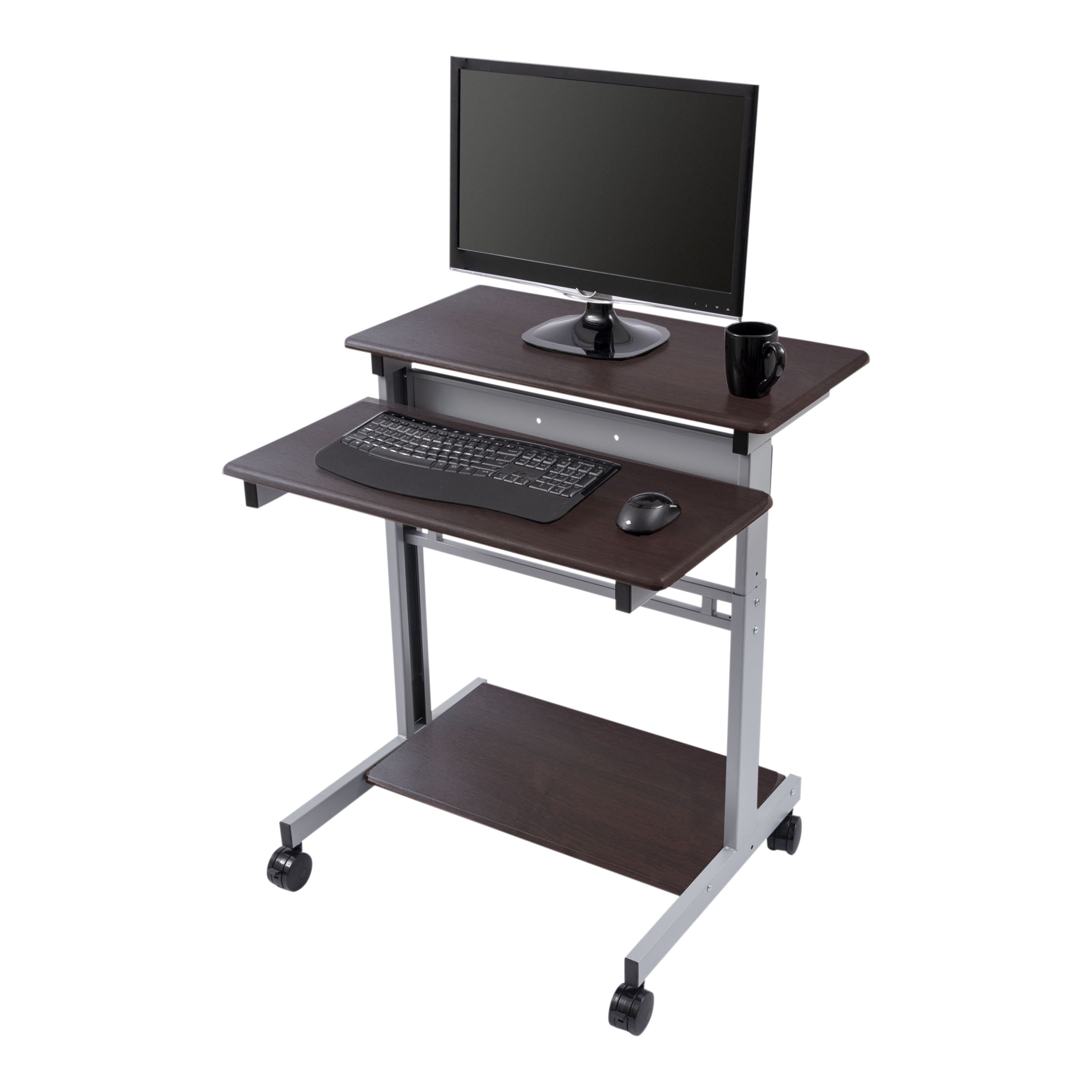Details about   Computer Desk Table Rolling  2-Shelf Locking Caster Workstation  Adjustable 