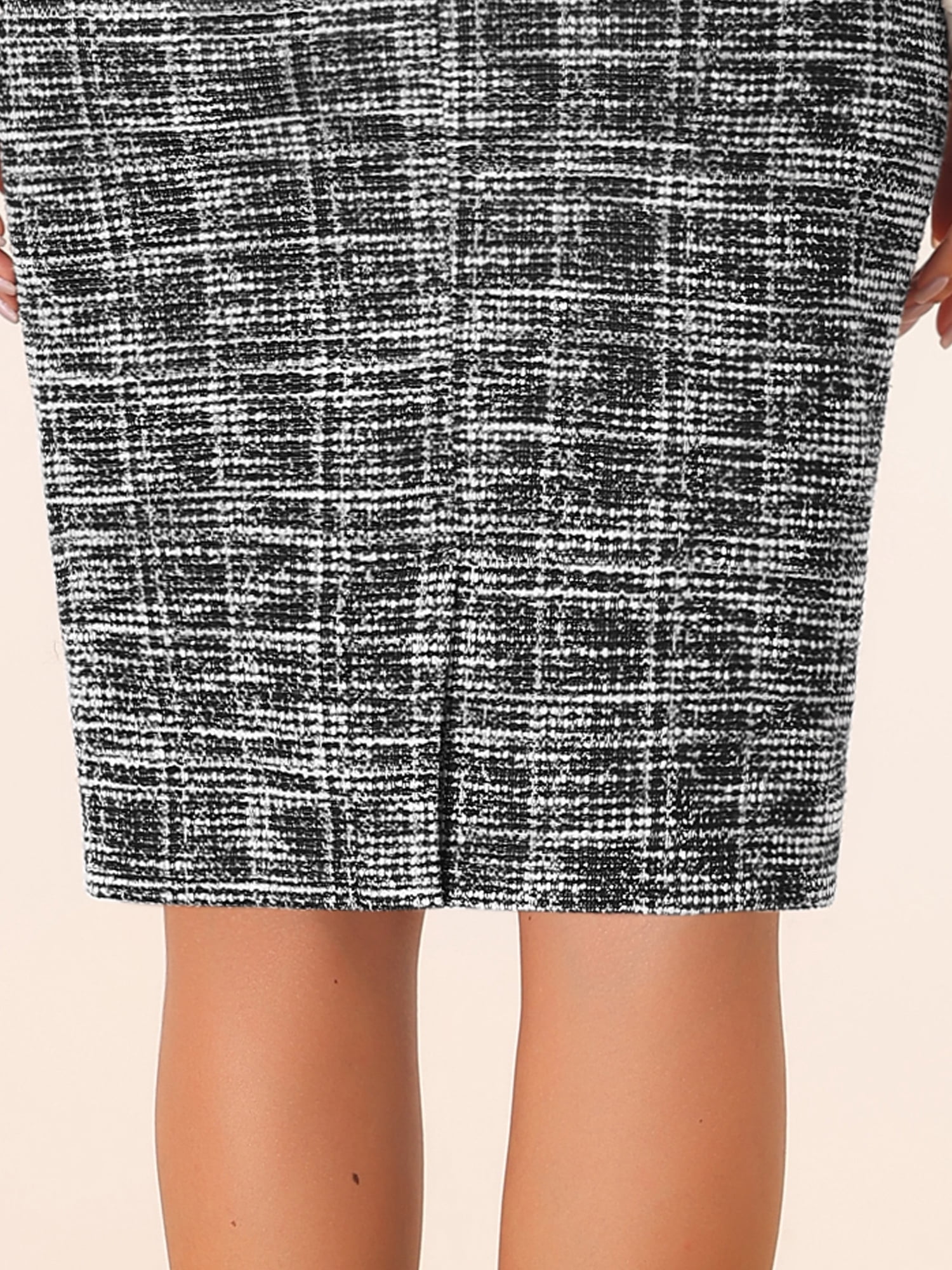DARING DIVA Women's Tweed High Waist Plaid Pencil Skirts XL Black