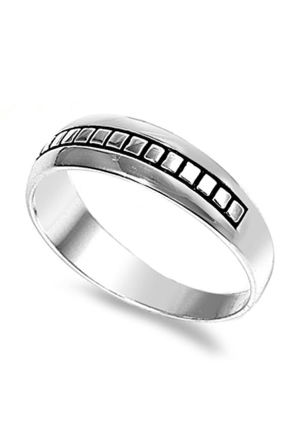 Oxidized Square Grid Wide Stackable Accent Ring Sterling Silver Band 925 Jewelry Female Male Size 5