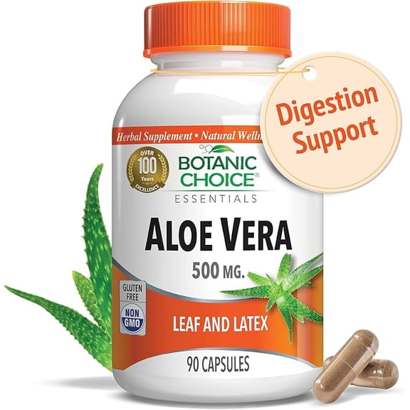 Botanic Choice Aloe Vera capsules 500mg, Gluten Free Liver Support Supplement, 90 Count