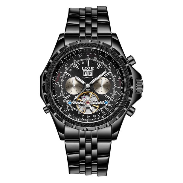 Reloj deportivo de ocio con correa de acero, resistente al agua, reloj mecánico multifuncional para hombre