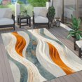 thumbnail image 2 of Orange and Green Wavy Lines Living Room Area Rug White Simple Fashion Washable Bedroom Rug Soft Non-Slip Dining Room Carpet Reading Room Nursery Low Pile Rug 4x5ft, 2 of 6