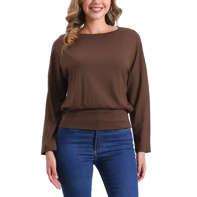 INSPIRE CHIC Blusas de punto de manga larga para mujer, camiseta suelta de hombros caídos, top M color café