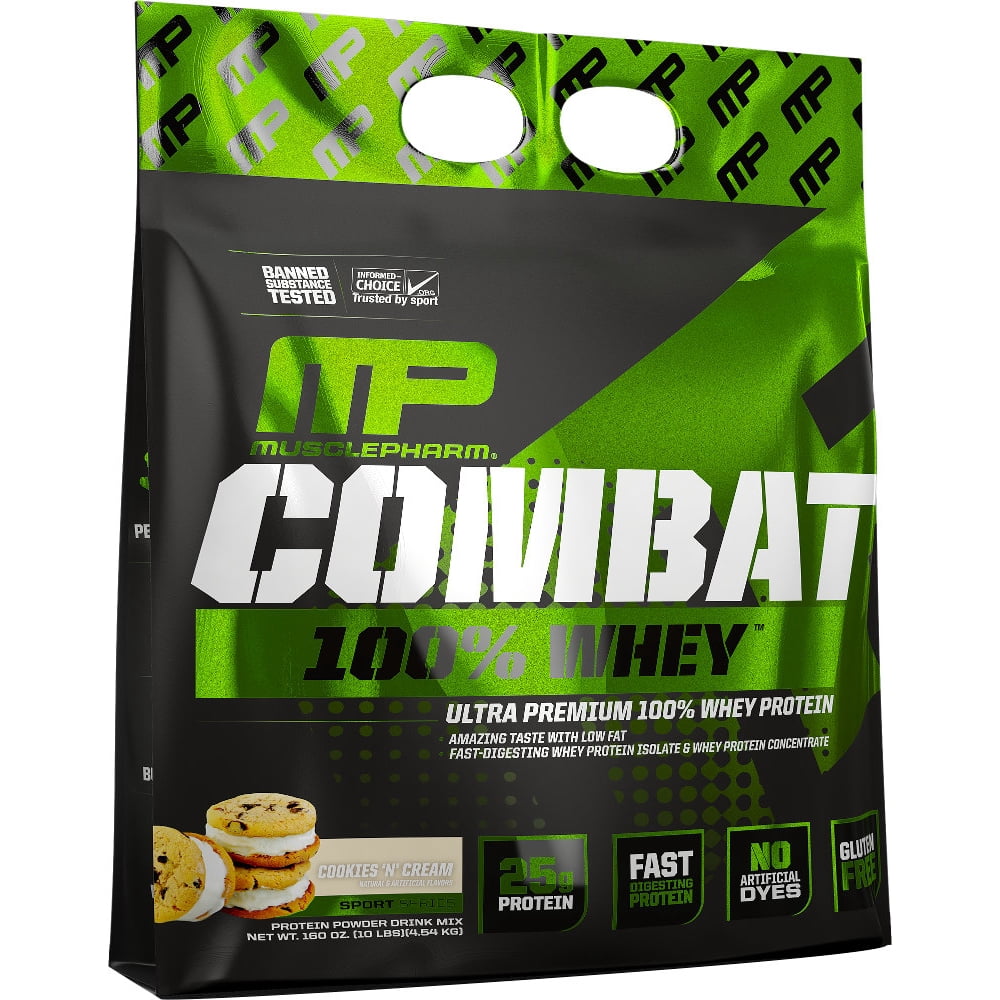 MusclePharm Combat 100 Whey Protein Powder, Cookies & Cream, 25g Protein, 10 Lb