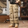 thumbnail image 5 of Mens Casual Hiking Cargo Pants Baggy Straight Leg Sweatpants with Muti Large Flap Pockets Hiking Sports Trousers Size XS-3XL Khaki, 5 of 9