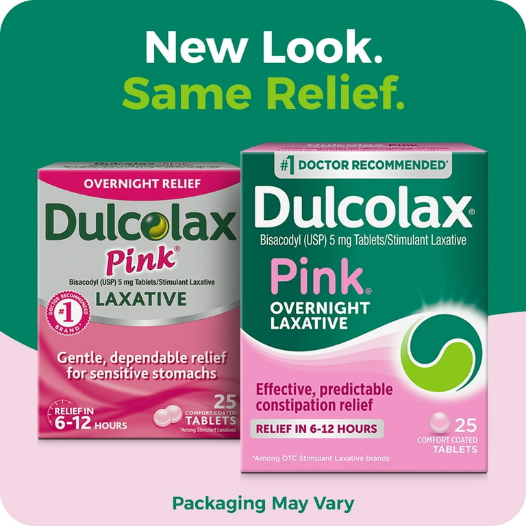 Dulcolax Pink Stimulant Laxative Tablets, Constipation Relief with Bisacodyl USP 5mg, 25 Ct.