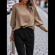 thumbnail image 4 of Blusa Elegante de Larga con Cuello Redondo para Mujer, Ideal para Otoño e Invierno, con Botones en la Espalda Café Oscuro XXL, 4 of 9