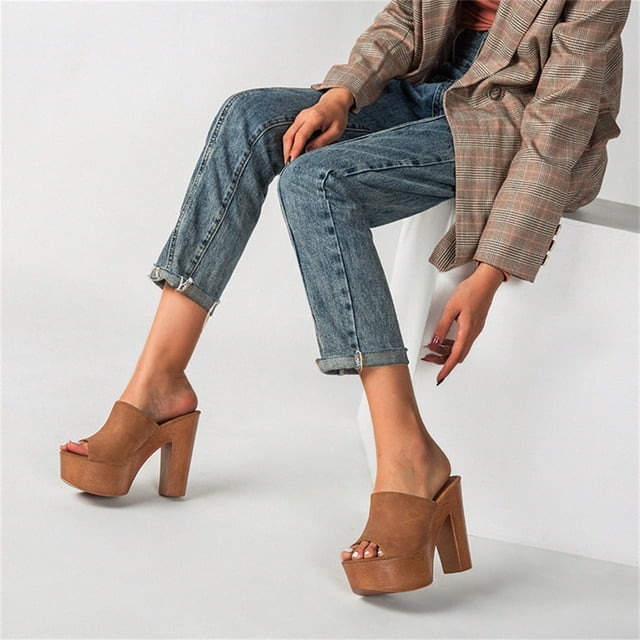 Sandalias de tacón de cuña Sandalias de color sólido con boca de pez de fondo grueso para mujer Wmkox8yii ytu1380