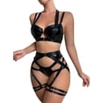 thumbnail image 1 of Sexy Pu Leather Strappy Underwire Garter Belt Lingerie Set, 1 of 6