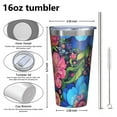thumbnail image 4 of 16oz Tumblers Colorful Floral Pattern Stainless Steel Vacuum Insulated Double Wall Travel Tumbler Cups Mug with Lid and Straw,Cleaning Brush for Coffee,Tea, 4 of 4