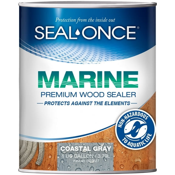 SEAL-ONCE MARINE Coastal Grey Premium Wood Sealer, 5 Gallon - Outdoor Use