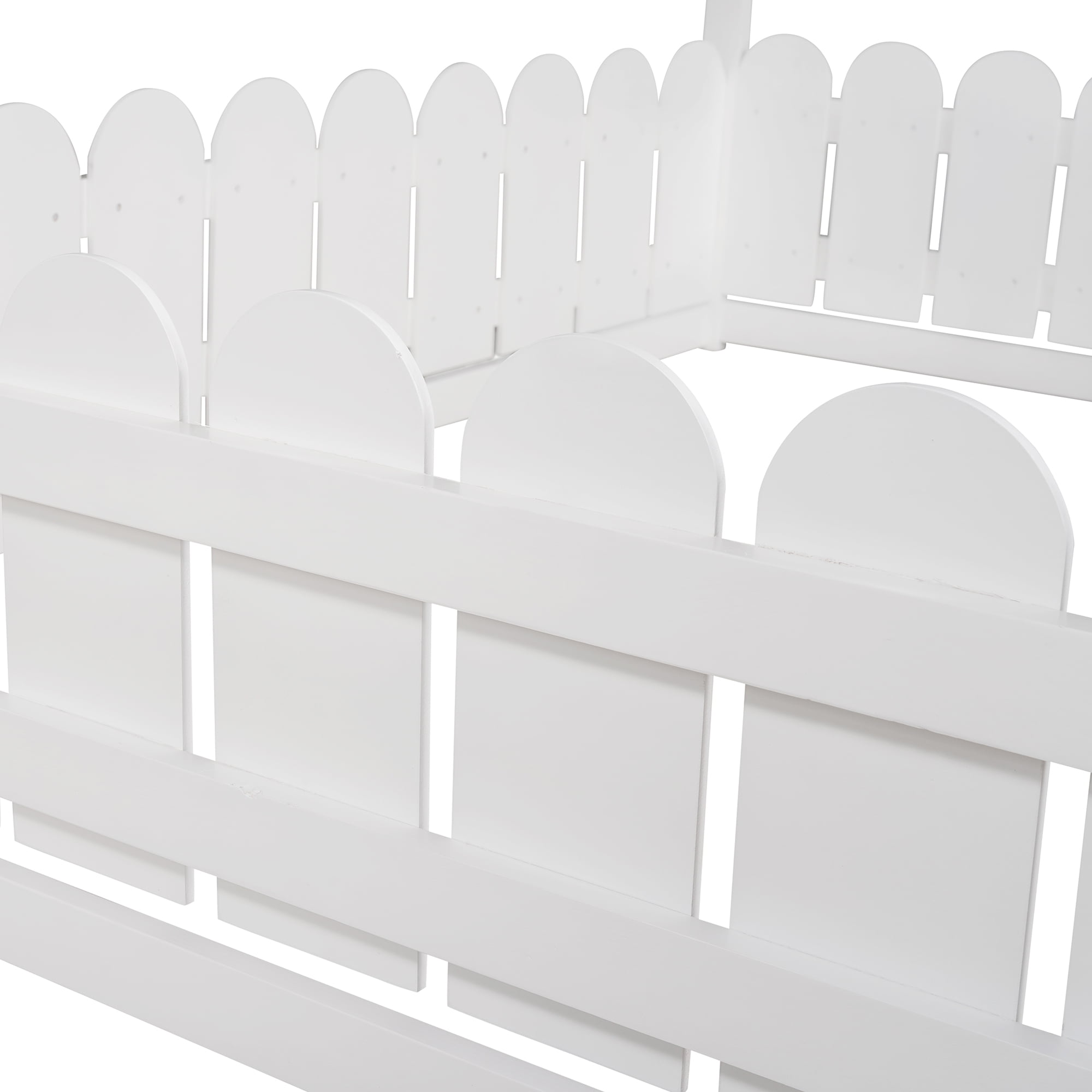 Full Size Fence Bed Frame, Cabin Bed, Floor Bed, House Bed, Kids Bed with Roof and Fence, for Kids/Teens (White )
