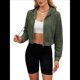 thumbnail image 2 of Sudadera con Capucha y Cremallera para Mujer, Cárdigan Corto, Sudadera con Capucha y Cordón, Top Informal de Larga. Verde XL, 2 of 10