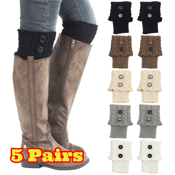 5 Pairs Winter Warm Boot Cuffs for Women, Crochet Knitted Boot Socks, Acrylic Fiber Short Leg Warmers for Women, Mixed Colors