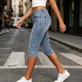 thumbnail image 5 of Lenpel Low Rise Capri Jeans for Women Straight Leg Stretch Denim Capri Cropped Pants Casual Comfy Streetwear Clothes(Blue,X-Large), 5 of 7