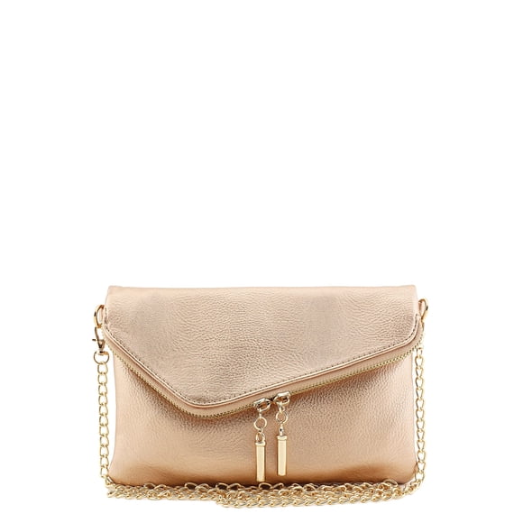 FashionPuzzle Envelope Wristlet Clutch Crossbody Bag with Chain Strap (Rose Gold) One Size