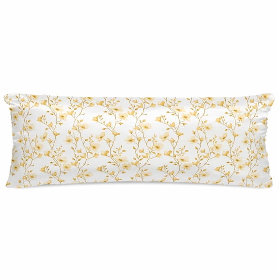 Yellow Spring Floral Satin Pillowcase for Hair and Skin with Zipper, Soft Breathable Cooling Silk Pillow Cases, Elegant Watercolor Summer Botanical Body Pillow Covers Bed Pillows 20"x54"