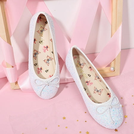 

TOWED22 Slippers For Toddler Girls Children Shoes Leather Single Shoes Simple Wave Elastic Belt Children Toddler Walking Shoes White