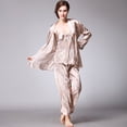 thumbnail image 5 of Women's silk satin pajamas set 3 PCs floral silky PJ sets sleepwear Cami nightwear with robe and pant, 5 of 9