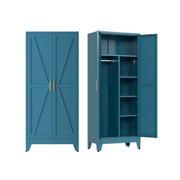 Large Bedroom Armoires With Shelves and Hanging Rod,Wardrobe Storage Cabinet,Metal Clothing Storage Cabinet with 2 Doors