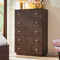 wow97e Fluted 5 Drawers Dresser, Wood Tall Chest of Drawers with Deep Storage, Modern Bedroom Chest for Closet Hallway, Entryway, Living Room