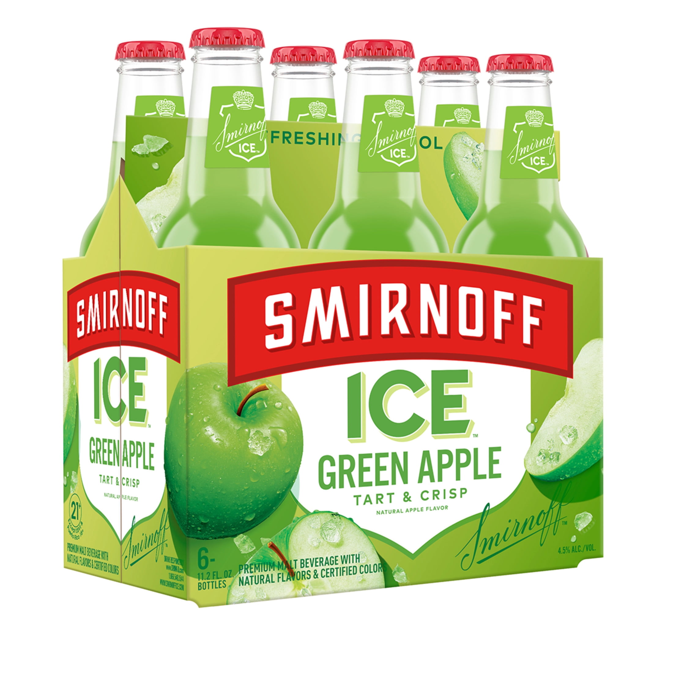 Smirnoff Ice Green Apple, 6 Pack Bottles, 11.2 fl oz, 4.5% ABV