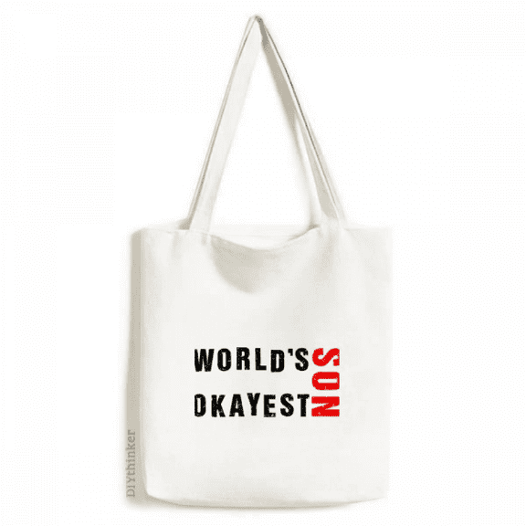 World's Okayest Son Best Quote Tote Canvas Bag Shopping Satchel Casual Handbag