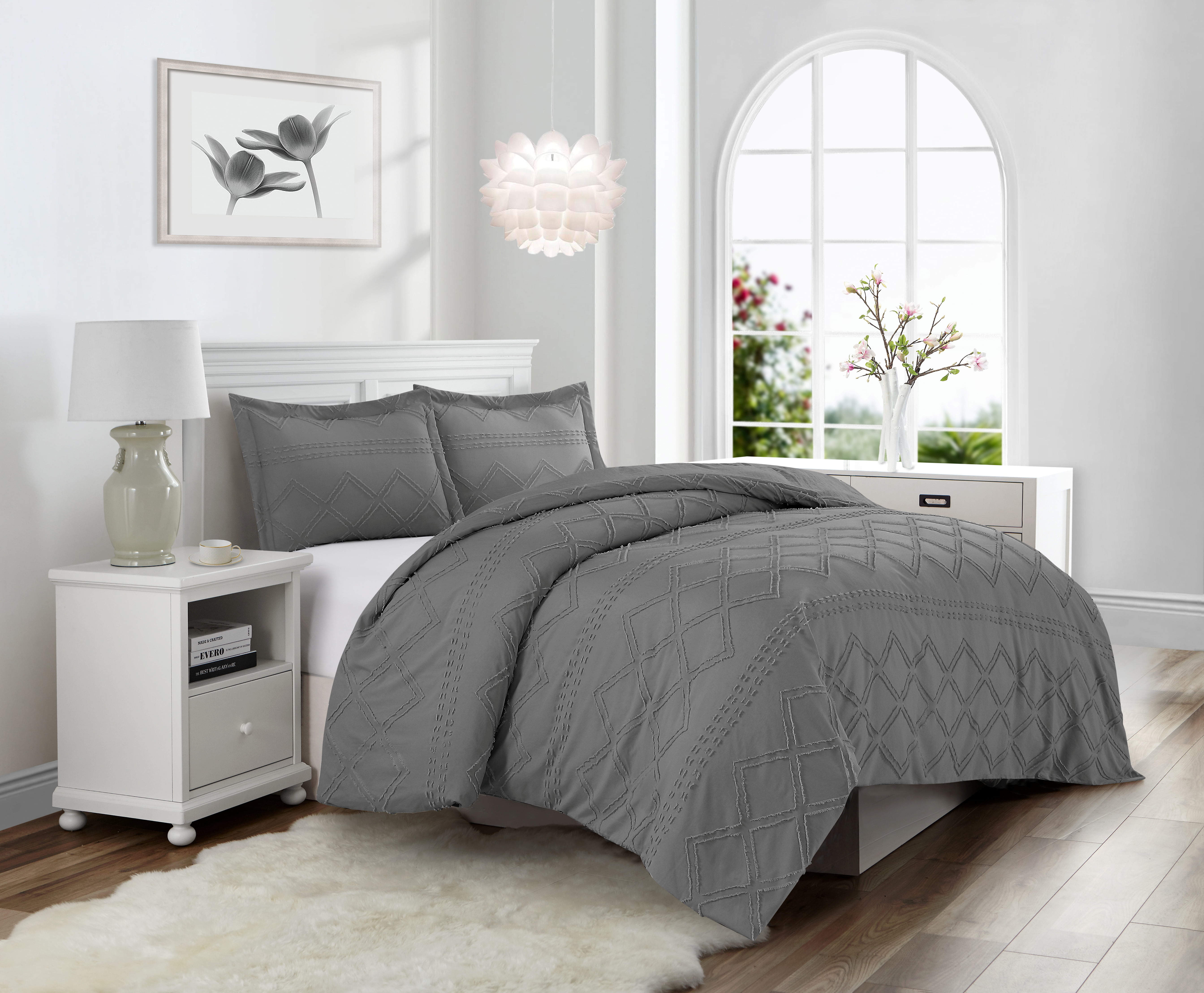 Swift Home Diamond Textured Soft Touch Duvet Cover Set, All Season Bedding with Zipper Closure, Includes Pillow Shams, Full/Queen, Steel Gray